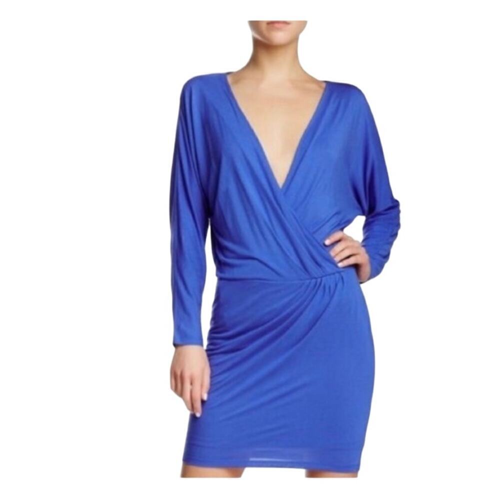 Sapphire Blue Haute Hippie Knit Jersey Knit Surplice Front Mini Dress Size XS